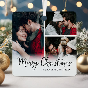 Merry Christmas 3 Photo Family Metal Tree Decoration