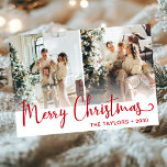 Merry Christmas 3 Photo Holiday Card<br><div class="desc">This fabulous photo collage Christmas card with 3 photos, Merry Christmas in a modern script font, and your family name and year would be perfect for sending to your friends and family. Everyone will love getting new photos of your adorable kids or beautiful family. The fonts are modern and clean...</div>