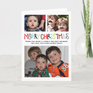 Merry Christmas 3+ photo Holiday Card Personalized