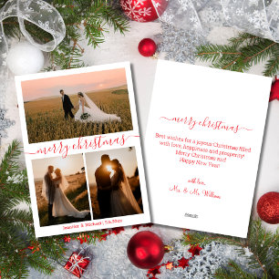 merry christmas 3 photos collage wedding red holiday card