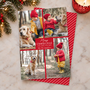 Merry Christmas 4 Photo Collage Red Holiday Card