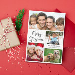 Merry Christmas 4 Photo Holiday Card<br><div class="desc">Simple holiday photo collage card. "Merry Christmas" is written in a stylish script and you can personalise with 4 photos and your family name and the year.</div>