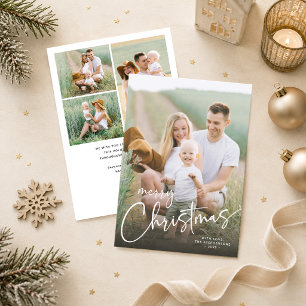 Merry Christmas 4 Photos Modern Script Holiday Card