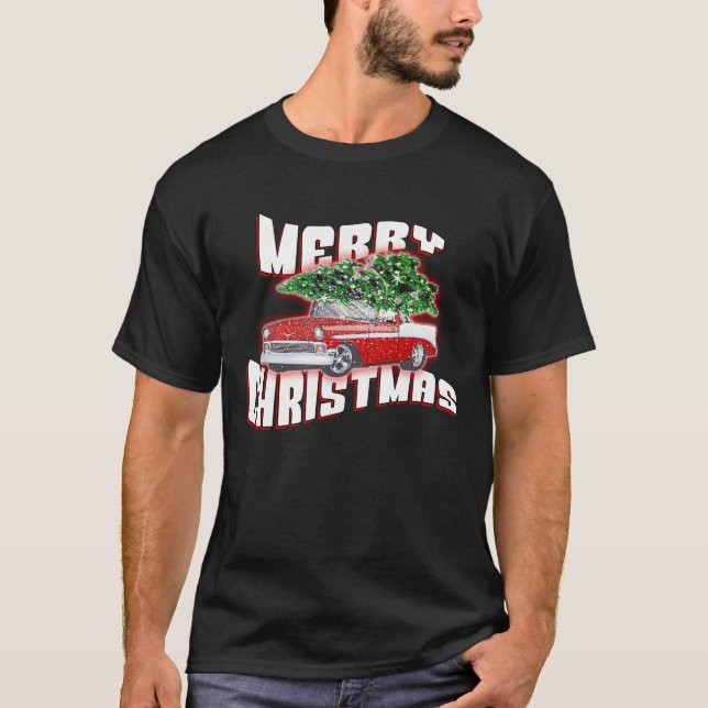 Merry Christmas 50's Classic Car Christmas T-Shirt (Front)