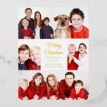 Merry Christmas 5 Photo Collage Elegant Gold Foil Holiday Postcard<br><div class="desc">This cute,  trendy Merry Christmas postcard features a modern layout of 5 family photos on a white background with elegant gold foil typography. These classic photo holiday postcards feature your own photograph collage surrounding your message and family name in beautiful script.</div>