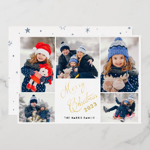 Merry Christmas 5 Photo Collage Foil Holiday Card