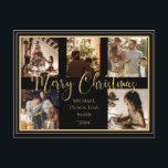 Merry Christmas 5 Photo Collage Gold Script Holiday Postcard<br><div class="desc">“Merry Christmas” in beautiful faux gold script.  Add your favourite family pictures to personalise.  Change the names and year,  your name and what a beautiful holiday card.  Elegant.  So simple,  yet chic.</div>