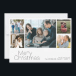 Merry Christmas 5 photo collage modern Holiday Card<br><div class="desc">Simple minimalist typography 5 custom photos,  family name,  and text personalised elegant Christmas holiday card.</div>