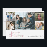 Merry Christmas 5 photo collage modern Holiday Card<br><div class="desc">Simple minimalist red typography 5 custom photos,  family name,  and text personalised elegant Christmas holiday card.</div>