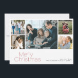 Merry Christmas 5 photo collage modern Holiday Card<br><div class="desc">Simple minimalist red typography 5 custom photos,  family name,  and text personalised elegant Christmas holiday card.</div>