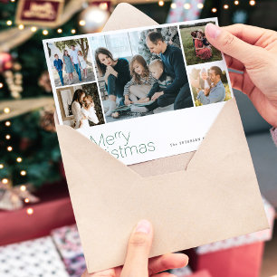 Merry Christmas 5 photo collage modern  Holiday Card