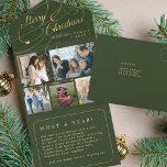 Merry Christmas 5 photo collage rustic green card<br><div class="desc">Elegant stylish year in review Merry Christmas faux gold classic calligraphy script five family photos hunter green holiday card with your custom personalised text on both sides.</div>
