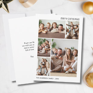 Merry Christmas 5 Photo Family White and Black Holiday Card