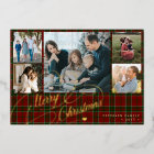 Merry Christmas 5 photos elegant script red plaid