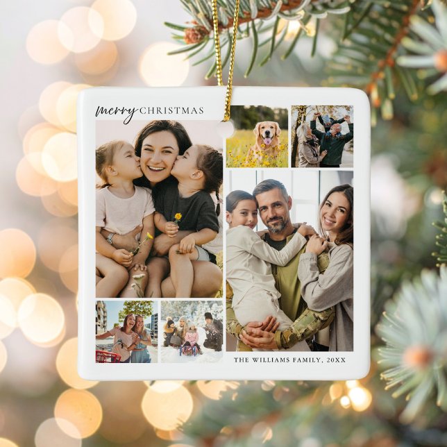 Merry Christmas 6 Photo Collage Ceramic Ornament (Creator Uploaded)