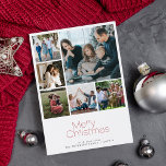 Merry Christmas 6 photo collage modern Holiday Card<br><div class="desc">Simple minimalist red typography 6 custom photos,  family name,  and text personalised elegant Christmas holiday card.</div>