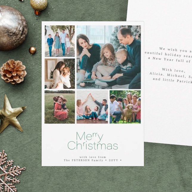 Merry Christmas 6 photo collage modern Holiday Card (Creator Uploaded)