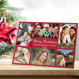 Merry Christmas 6 Photo Collage Red Holiday Card