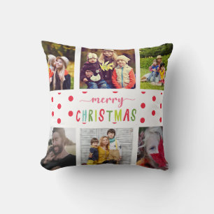 Merry Christmas 6 photo family collage colourful Cushion