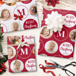 Merry Christmas 6 Photos Monogram Red White Wrapping Paper Sheet<br><div class="desc">Add a festive touch to your Christmas holiday gifts with this set of 3 monogrammed red and white coordinated wrapping paper sheets featuring 6 of your photos that repeat across the pattern with the suggested editable greeting MERRY CHRISTMAS in modern typography and your name. PHOTO TIP: For fastest creation, pre-crop...</div>
