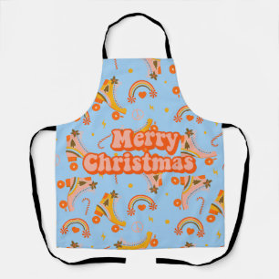 Merry Christmas 70s groovy disco pattern Apron