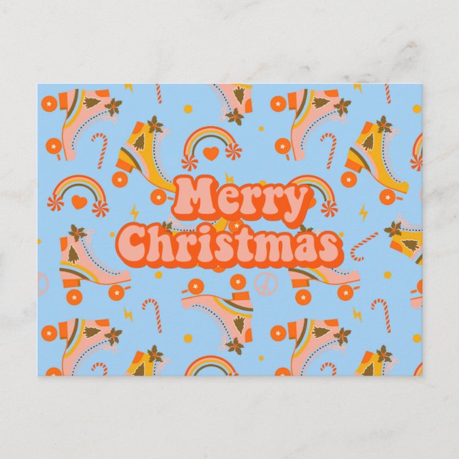 Merry Christmas 70s groovy disco pattern     Holiday Postcard (Front)