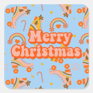 Merry Christmas 70s groovy disco pattern Square Sticker