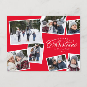 Merry Christmas 7 photo collage elegant red Holiday Postcard