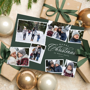 Merry Christmas 7 photo collage hunter green Holiday Postcard