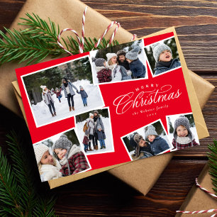 Merry Christmas 7 photo collage red family Holiday Card