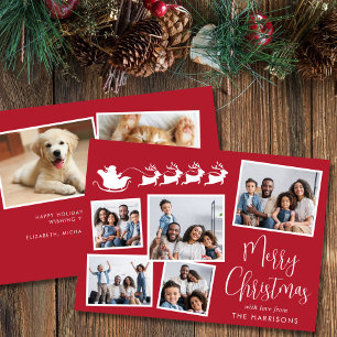 Merry Christmas 7 Photo Collage Santa Sleigh Holiday Card