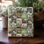 Merry Christmas 8 Photo Collage Avocado Green Wrapping Paper<br><div class="desc">Use 8 square pictures to make a unique and trendy holiday memento. If you need to move anything around,  click on the customise button to make changes.</div>