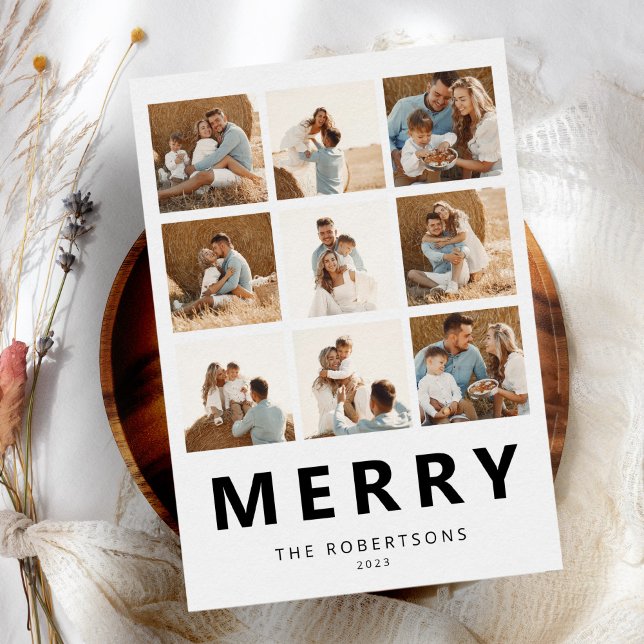 Merry Christmas 9 Photo Collage Holiday Card (Creator Uploaded)