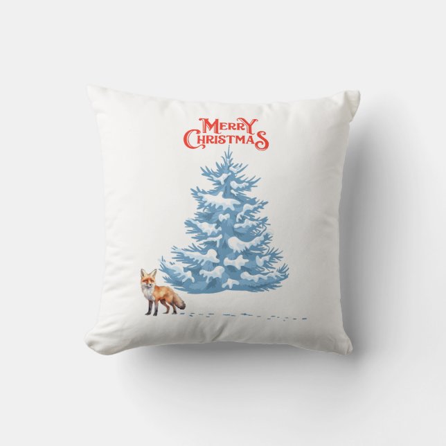 Merry Christmas  A Fox Walking in the Snow Cushion (Front)
