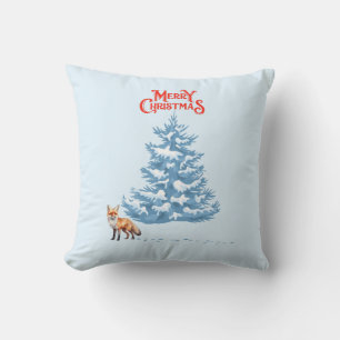 Merry Christmas A Fox Walking in the Snow Cushion
