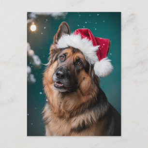 Merry Christmas A German Shepherd Dog in Santa Postcard