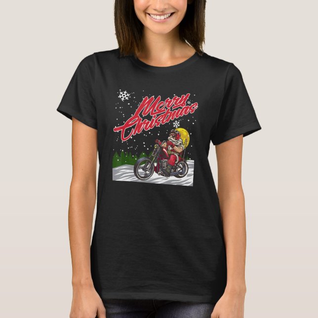 Merry Christmas & A Happy New Year Santa Motorcycl T-Shirt (Front)