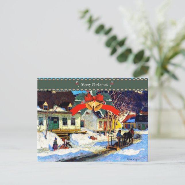 Merry Christmas, A Quebec Village Street  Postcard (Standing Front)