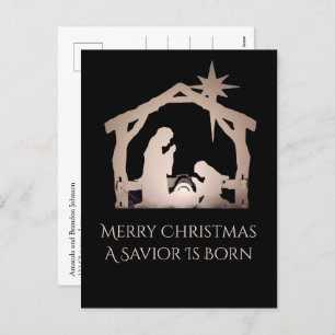Merry Christmas A Savior Is Born Nativity Message Holiday Postcard