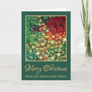MERRY CHRISTMAS Abstract Red Green Gold Stars Holiday Card