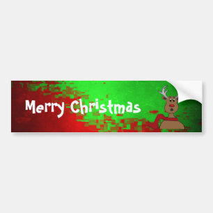 Merry Christmas Abstract Red/Lime Rudolph Design Bumper Sticker