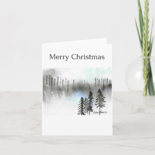 Merry Christmas, Abstract Tree Watercolor Forest Card