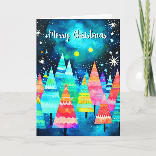 Merry Christmas Abstract Trees Card (Front)