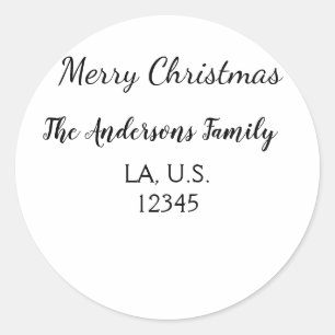 Merry Christmas add family name address name text Classic Round Sticker