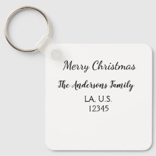 Merry Christmas add family name address name text Key Ring