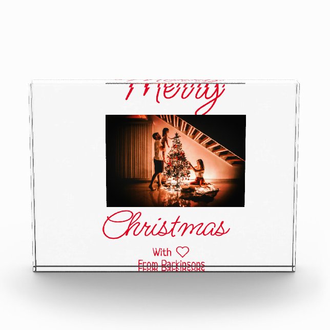 Merry Christmas add family name photo red simple m (Front)
