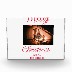 Merry Christmas add family name photo red simple m Block