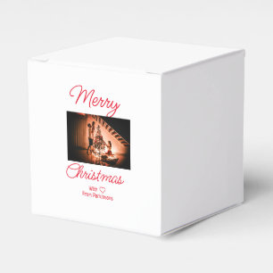 Merry Christmas add family name photo red simple m Favour Box