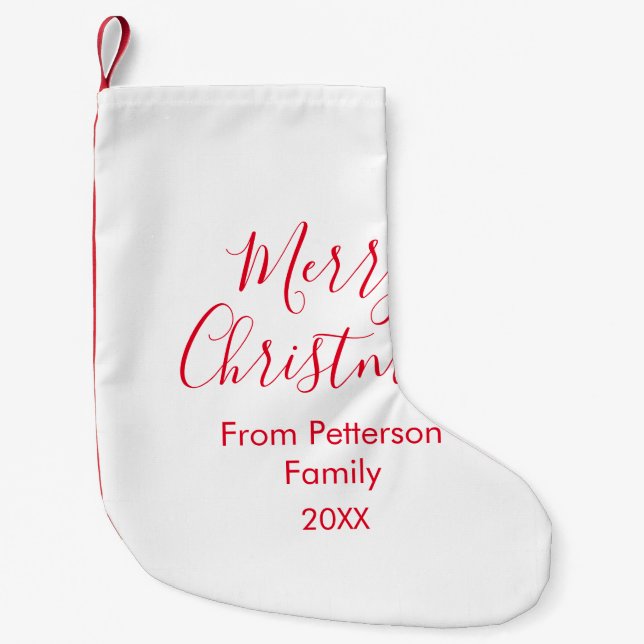 Merry Christmas add family name year simple Small Christmas Stocking (Front)