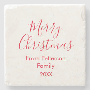 Merry Christmas add family name year simple Stone Coaster